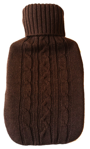 Warm Tradition Chocolate Cable Knit Covered Hot Water Bottle - Bottle made in Germany