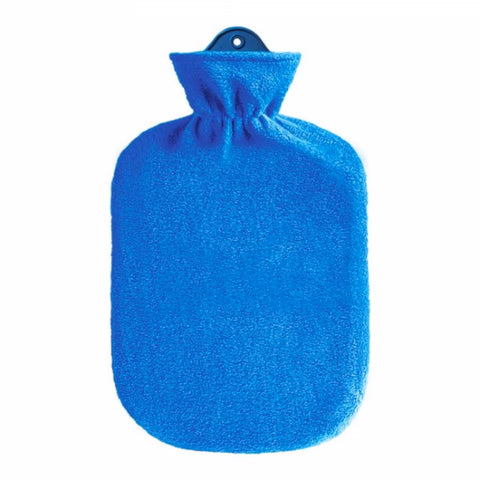 Sanger 2.0 liter hot water bottle with blue fleece cover-made in Germany