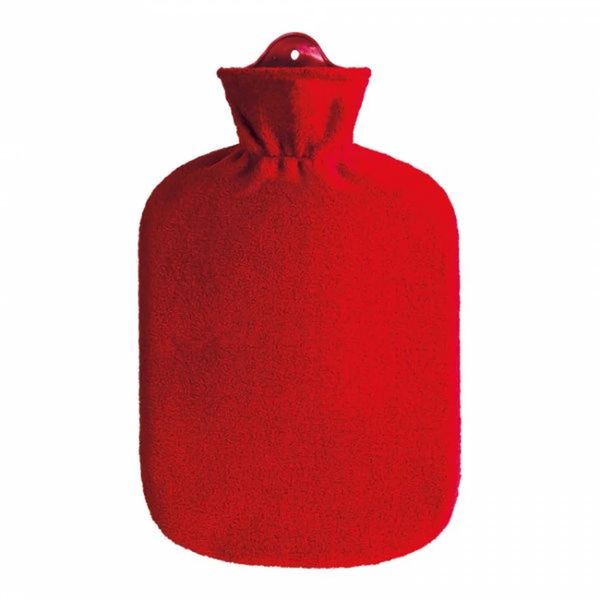 Sanger 2.0 liter hot water bottle with red fleece covermade in German