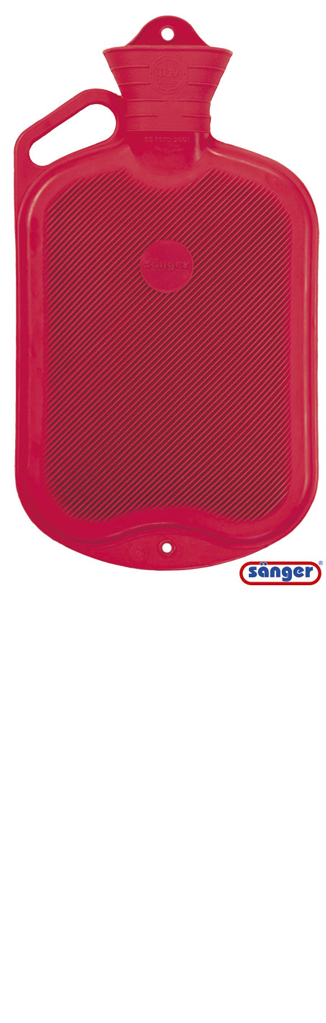 Sänger Rubber Hot Water Bottle - 2 Litres (Red w/ Handle, Single-side Ribbed)