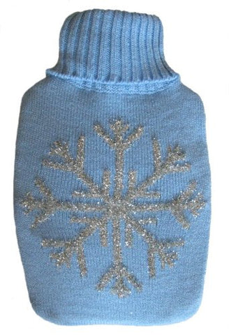 Warm Tradition Silver Snowflake Knit Covered Hot Water Bottle - Bottle made in Germany