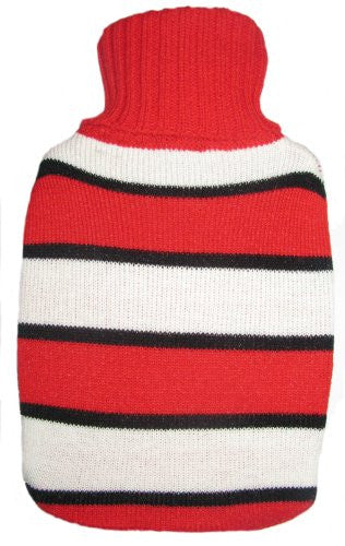 Warm Tradition Red & White Stripes Knit Covered Hot Water Bottle - Bottle made in Germany