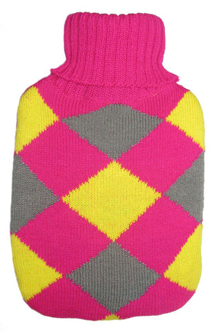 Warm Tradition Pink Diamonds Knit Covered Hot Water Bottle - Bottle made in Germany