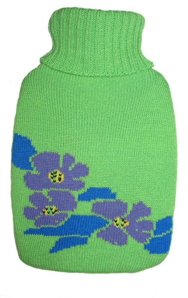 Warm Tradition Violet Flowers Knit Hot Water Bottle Cover- COVER ONLY