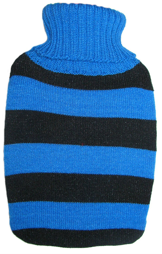 Warm Tradition Black & Blue Stripes Knit Hot Water Bottle Cover- COVER ONLY