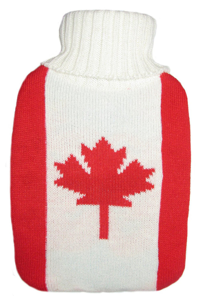 Warm Tradition Canadian Flag Knit Covered Hot Water Bottle - Bottle made in Germany