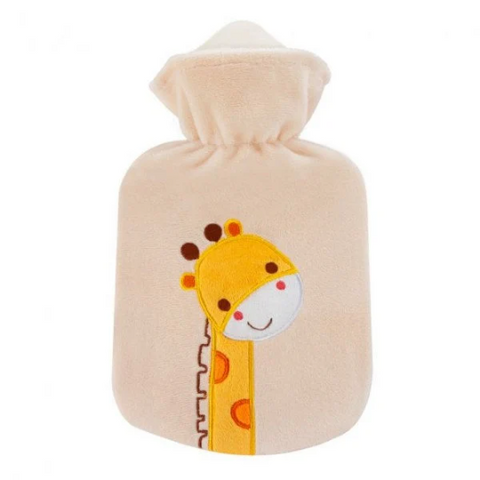 Sanger 0.8 liter hot water bottle with velour giraffe cover-made in Germany