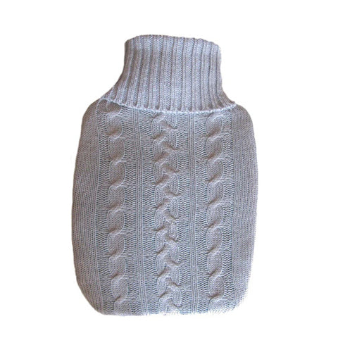 Warm Tradition Heather Gray Cable Knit Covered Hot Water Bottle - Bottle made in Germany