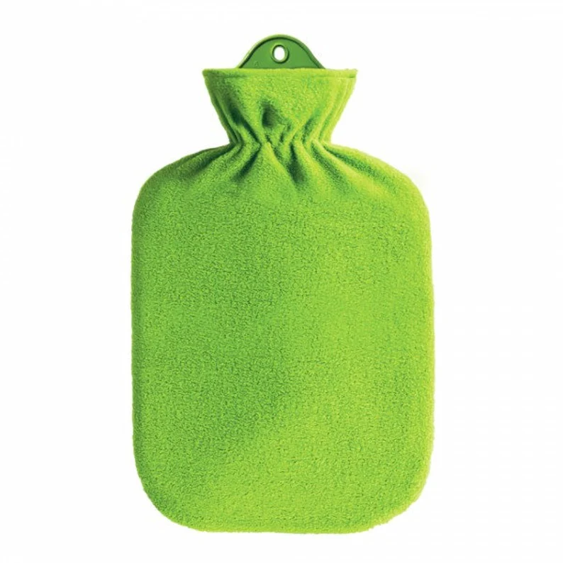 Sanger 2.0 liter hot water bottle with green fleece cover-made in Germany
