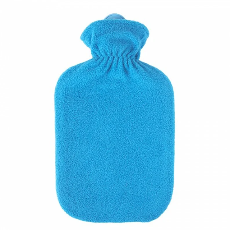 Sanger 2.0 liter hot water bottle with light blue fleece cover-made in Germany