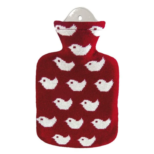 Sanger 0.8 liter hot water bottle with red baby birds cover-made in Germany