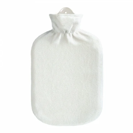 Sanger 2.0 liter hot water bottle with white fleece cover-made in Germany