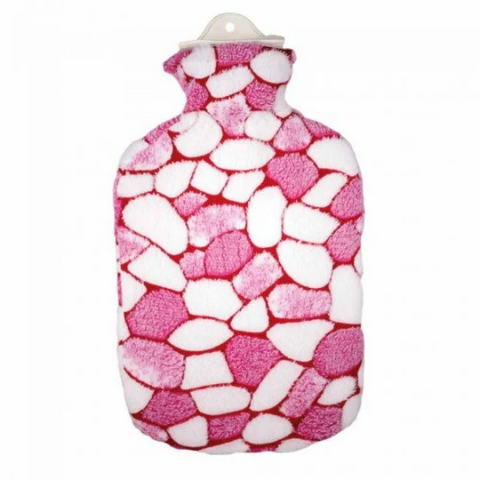 Sanger 2.0 liter hot water bottle with stone mosaic white/pink plush cover-made in Germany